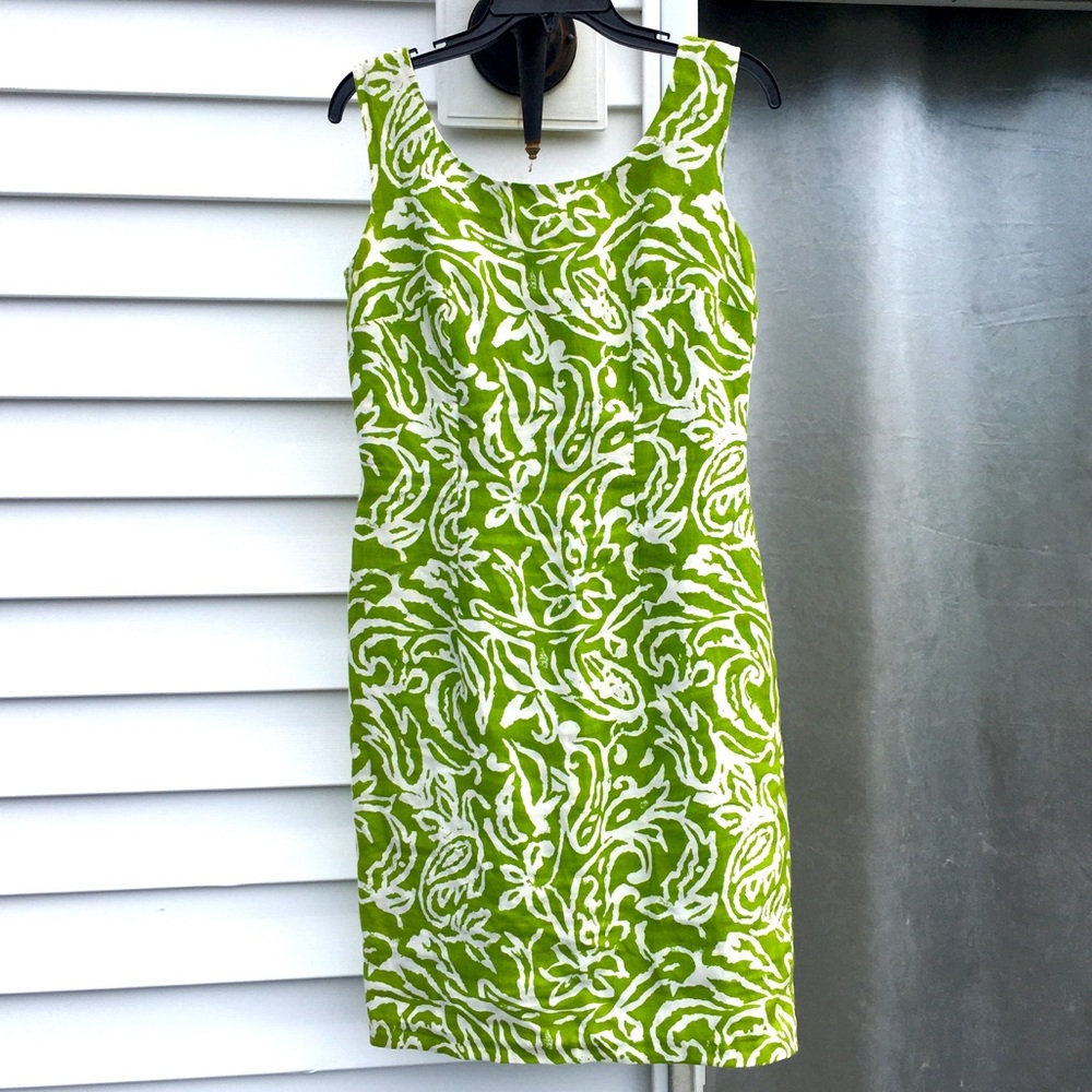 Karen Warren Sleeveless 100% Linen Spring Green Lined Sheath Dress. Sz 6